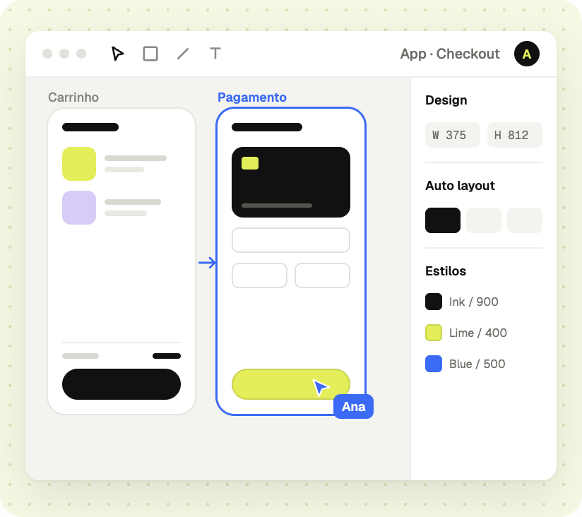 Prévia de interface de produto digital